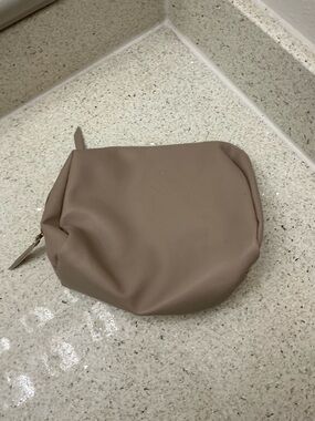 Taupe Leather Cosmetic Pouch